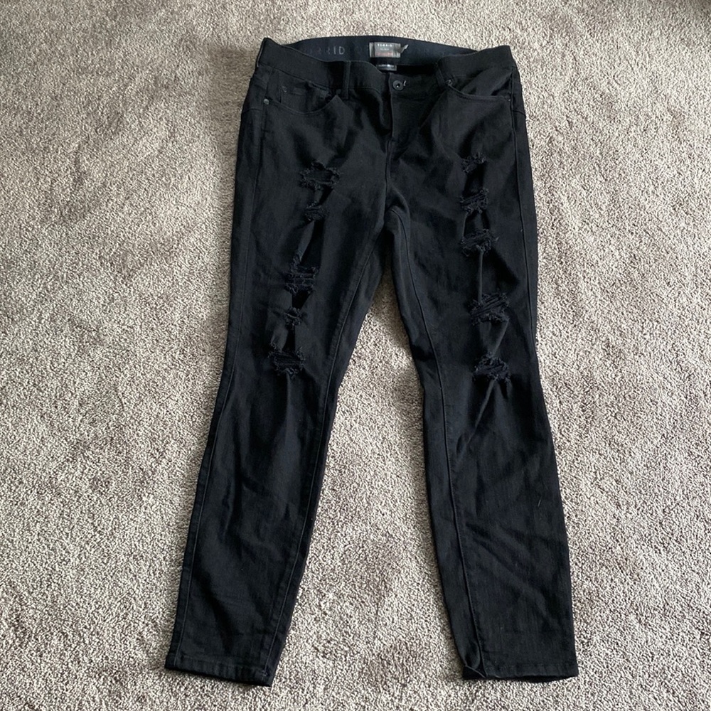 Torrid Bombshell Black Distressed Skinny Jeans SIZE 16T Stretch Denim Pants